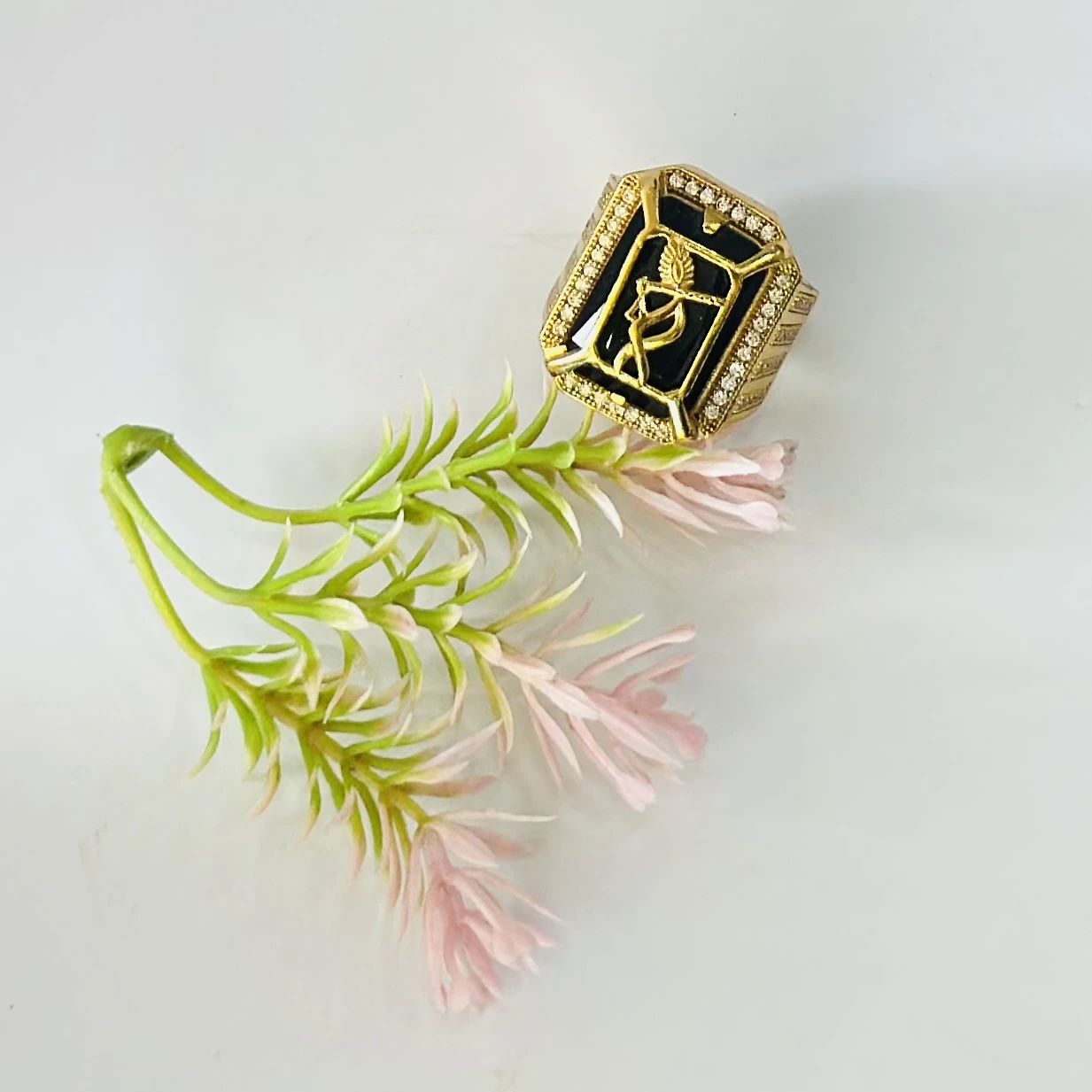 1 gram gold Krishna flute diamond ring for men.