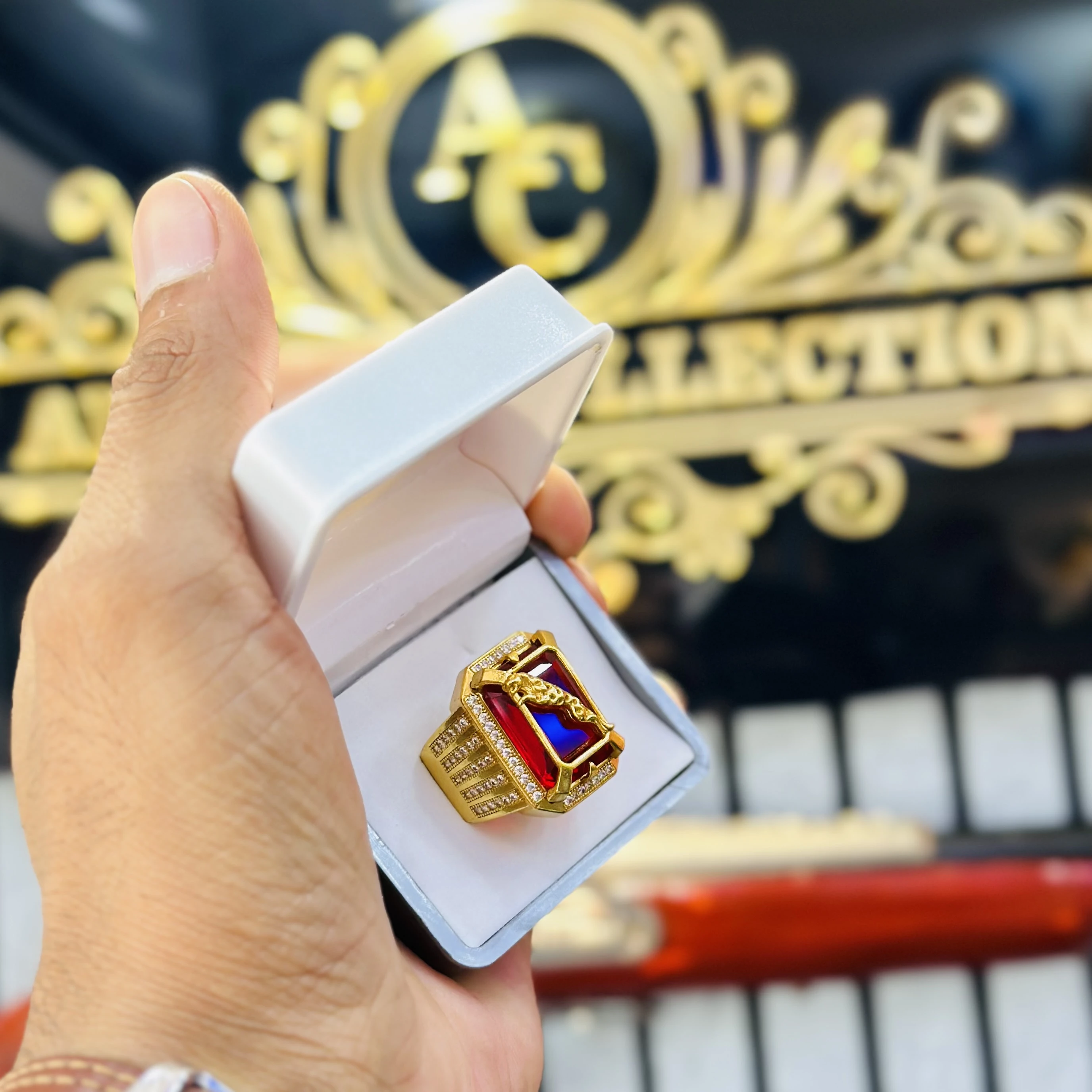 Gold -plated brass ring for men