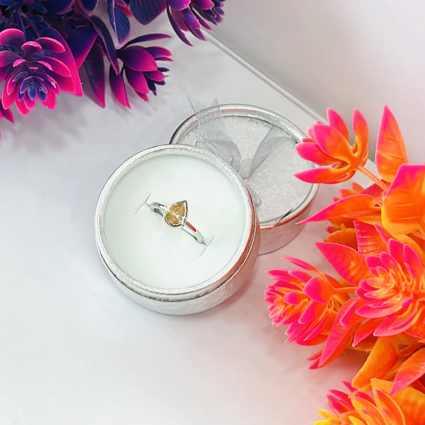 pear-cut moonstone solitaire ring