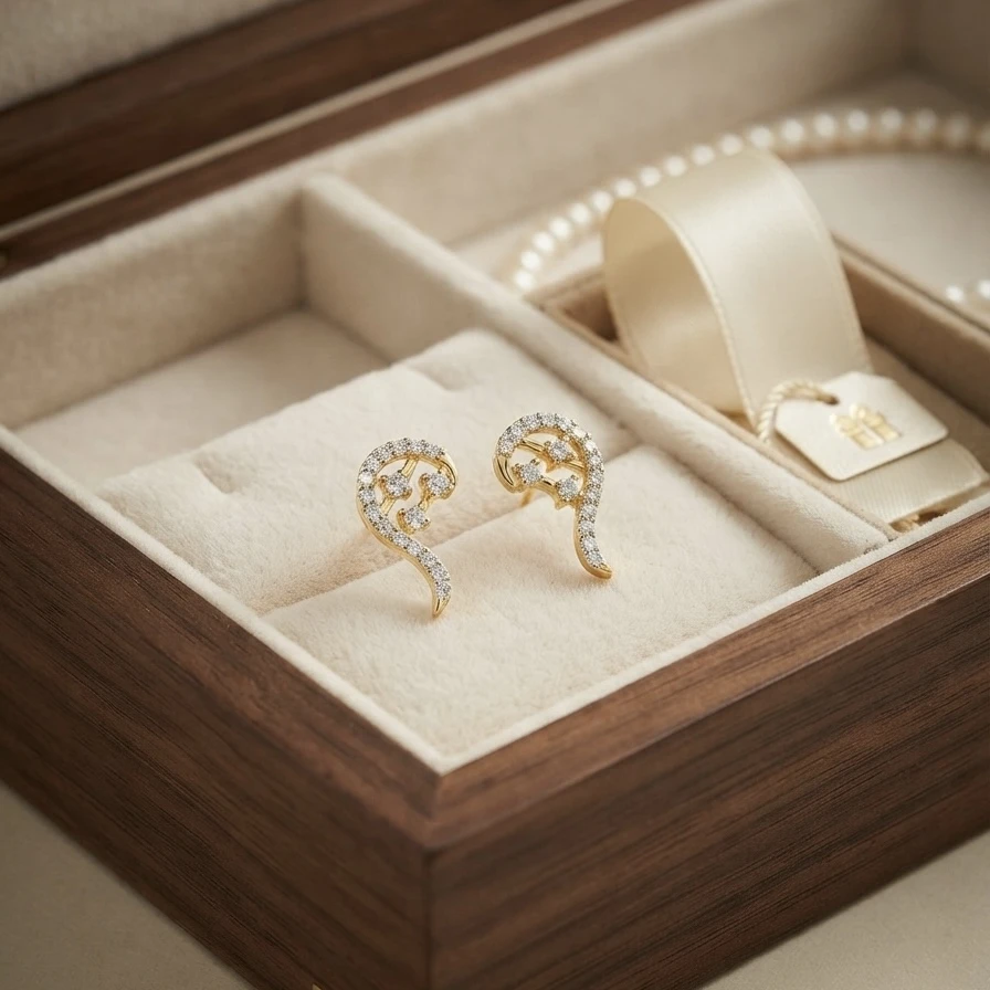 gold-plated studs feature a side swirl design with inset cubic zirconia stones