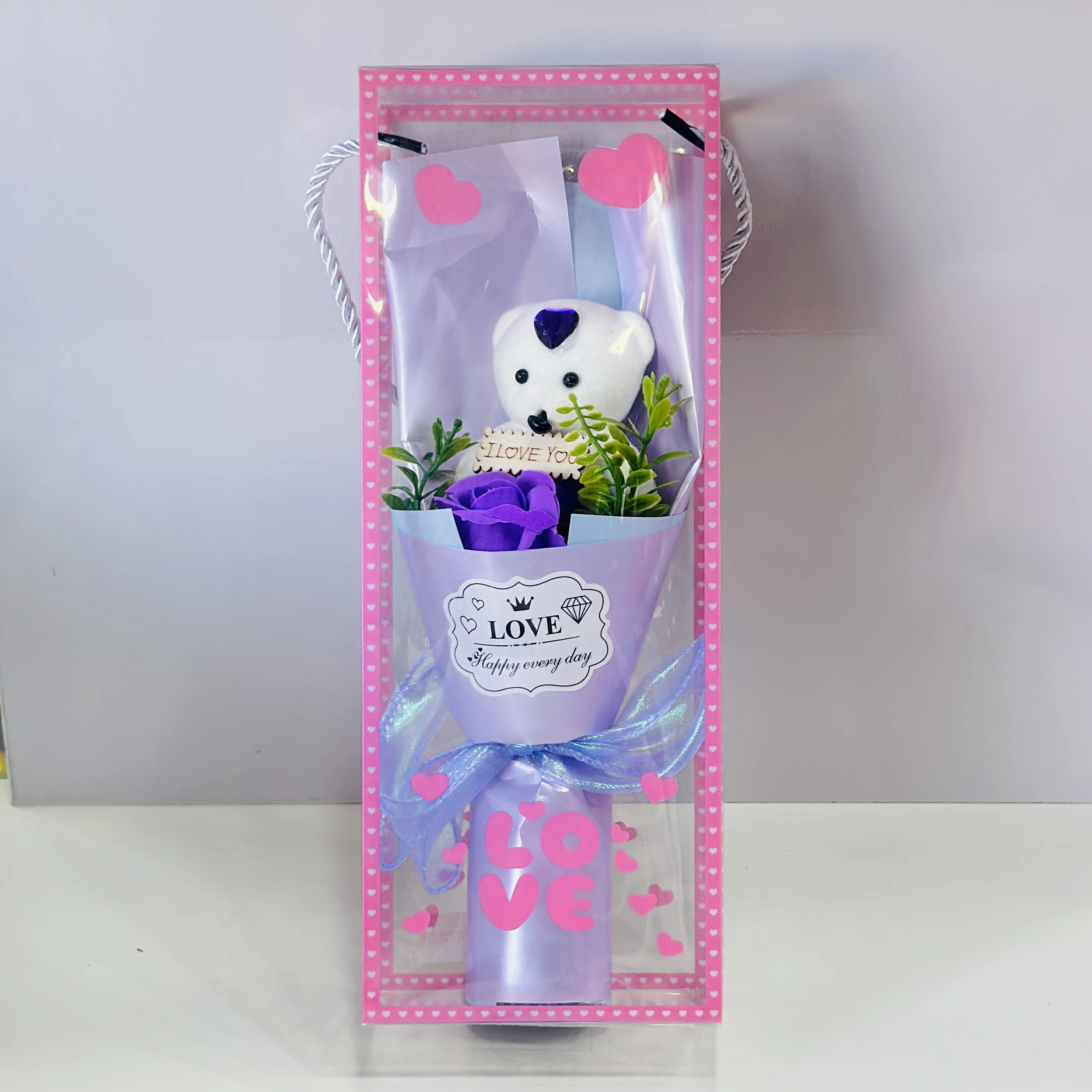 Teddy bear with a beautiful bouquet