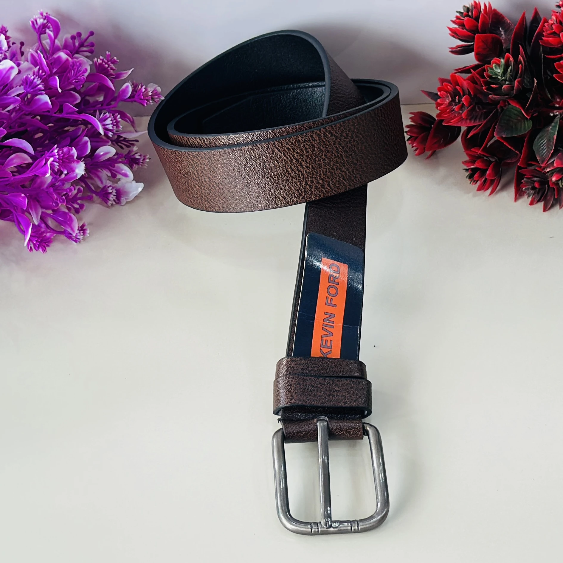 Brown "KEVIN FORD" leather belt