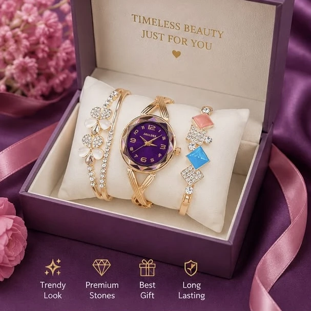 Ladies Analog Watch & Bracelet Combo