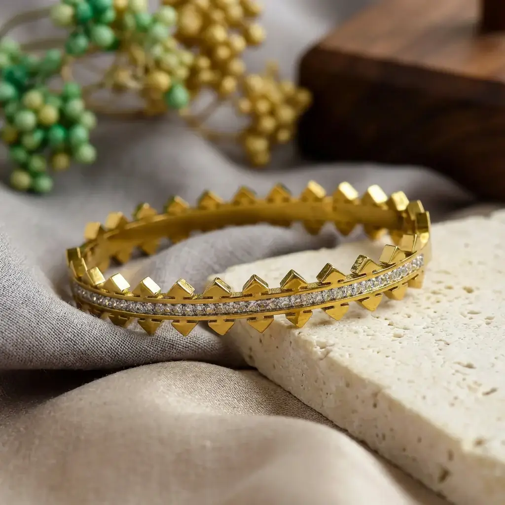 Crystal Gold Stainless Steel Bangle Bracelet