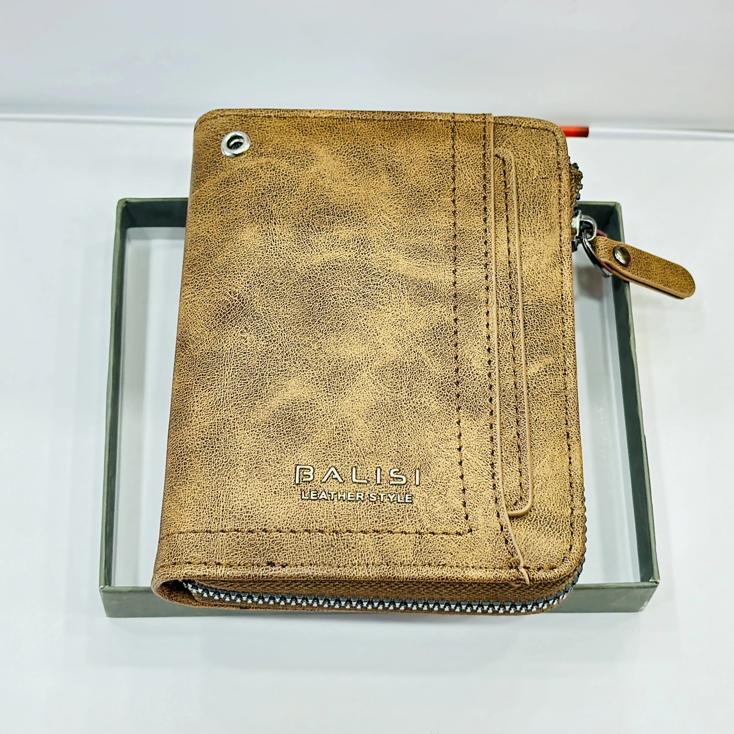 Brown men's bifold wallet