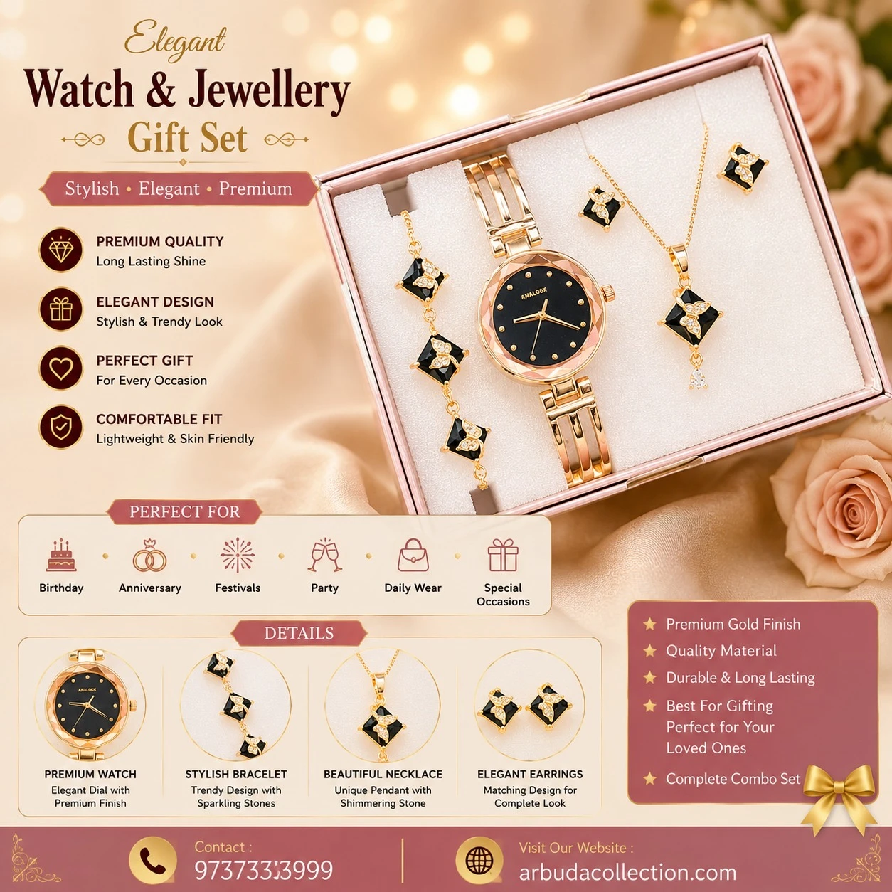 Analogx gold-toned women's analog watch and matching jewelry gift set