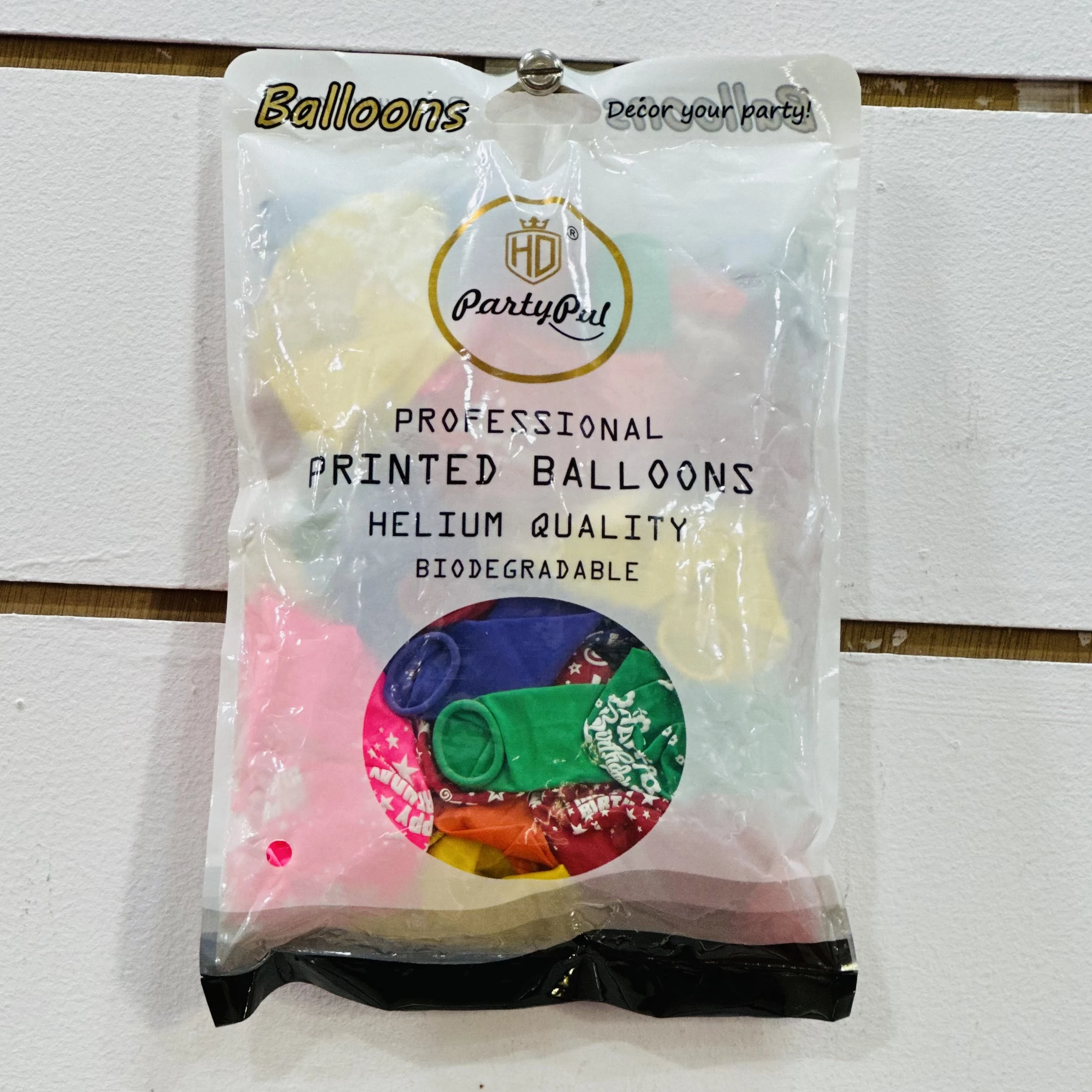 package of "PartyPal Professional Printed Balloons."