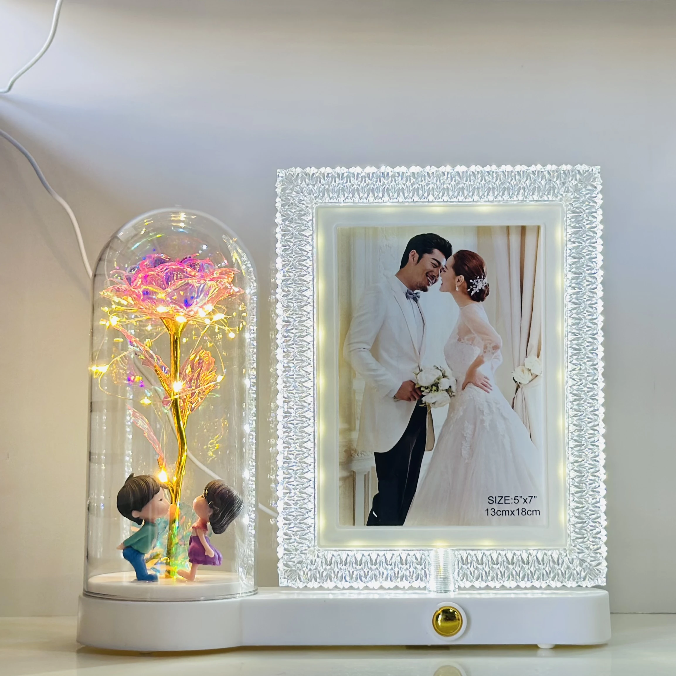 Romantic LED Rose Dome Lamp with Kissing Couple