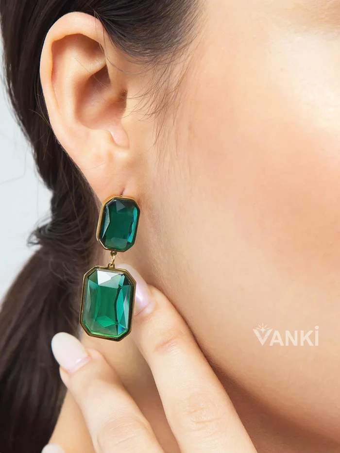 pair of emerald green drop earrings