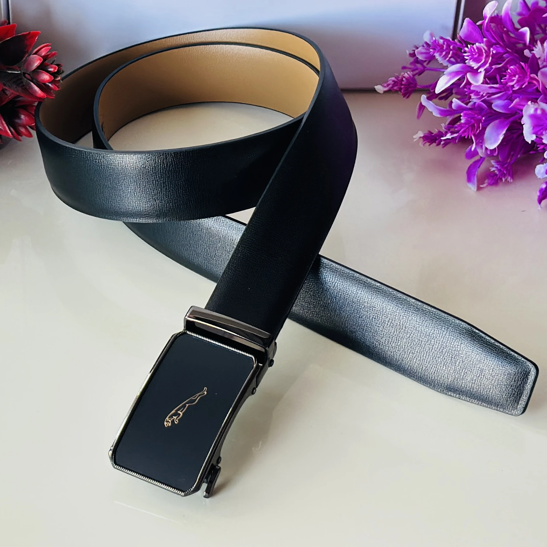Black PU leather adjustable casual formal buckle belt