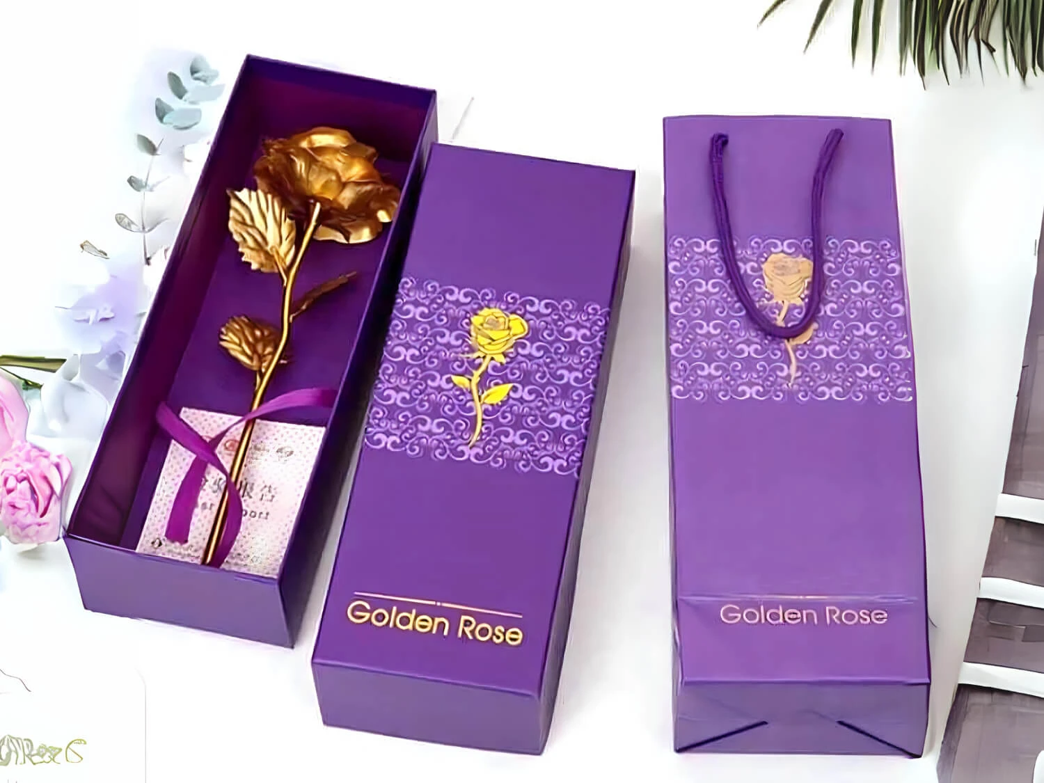 Premium Gold Plated Gold Rose Gift Box For Couple