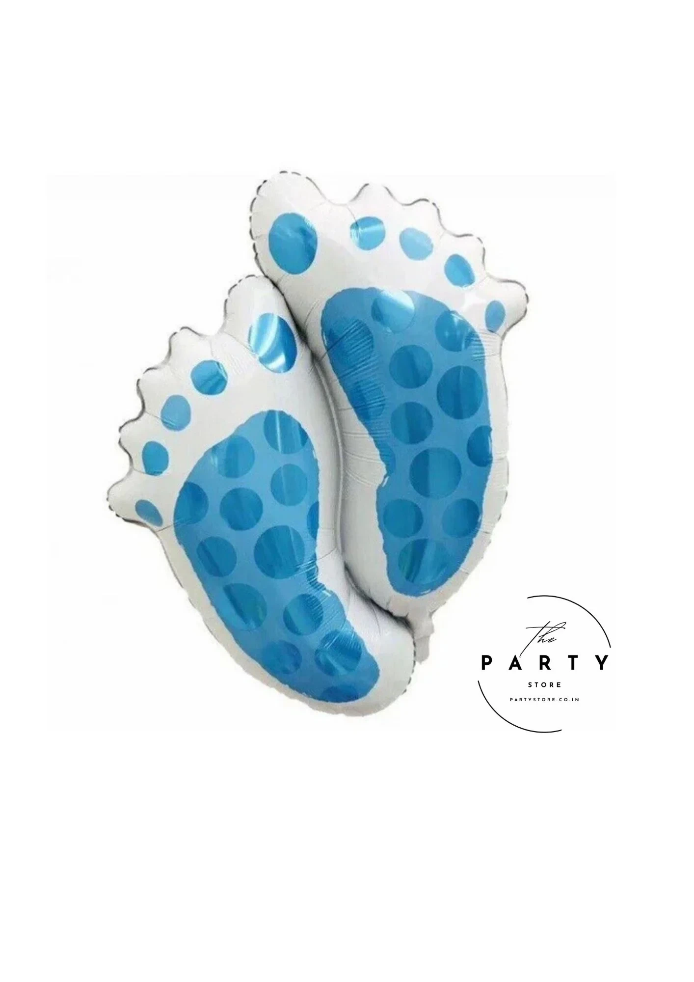 PartyPal baby footprint shaped blue and white foil balloon for baby shower decorations.