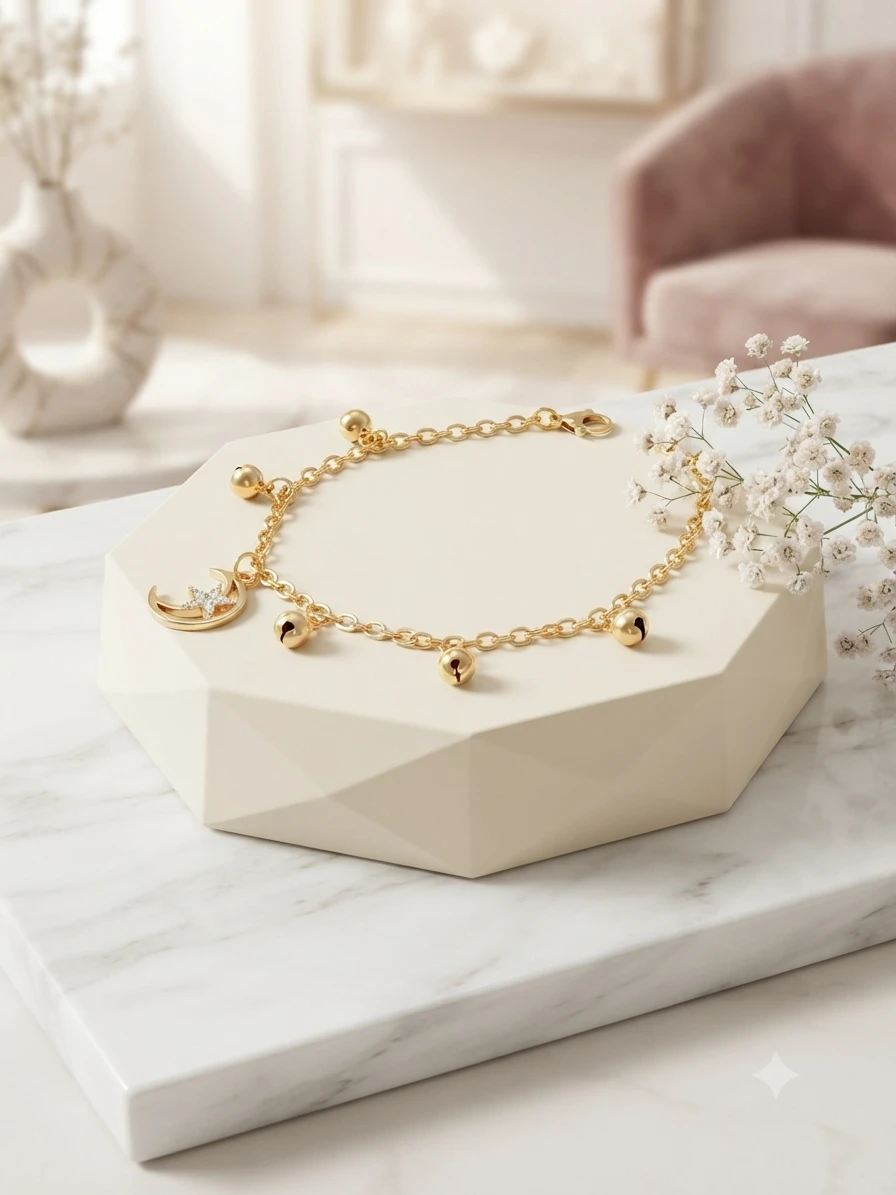 Gold plated alloy charm bracelet