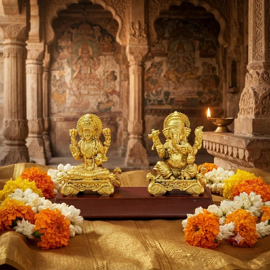 Golden Lakshmi Ganesha idol set