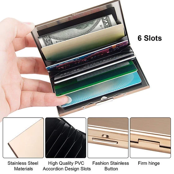 Gold tone metal RFID-blocking credit card holder