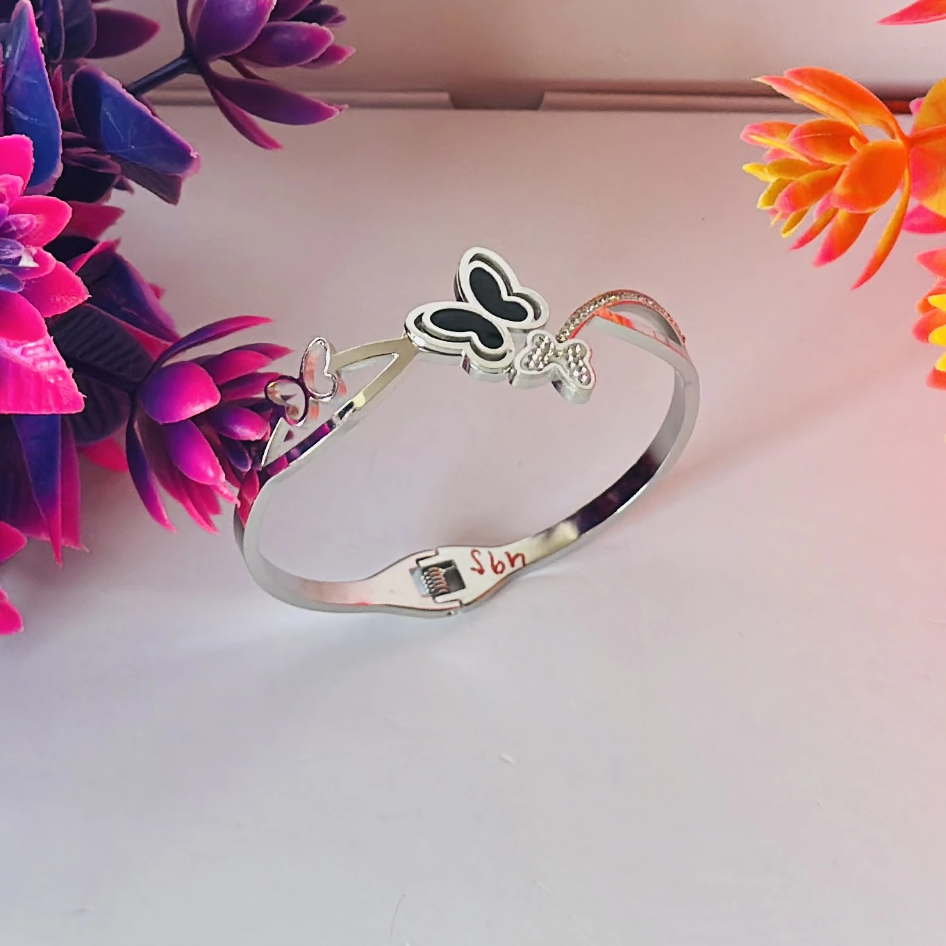 Silver -tone butterfly charm bangle bracelet
