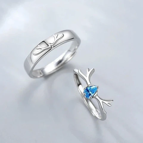 Set of adjustable, silver-plated couple's rings