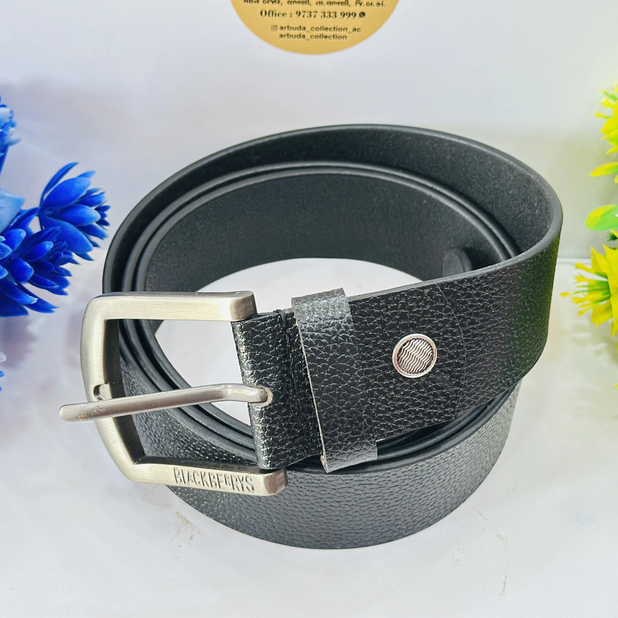 men's black textured leather belt