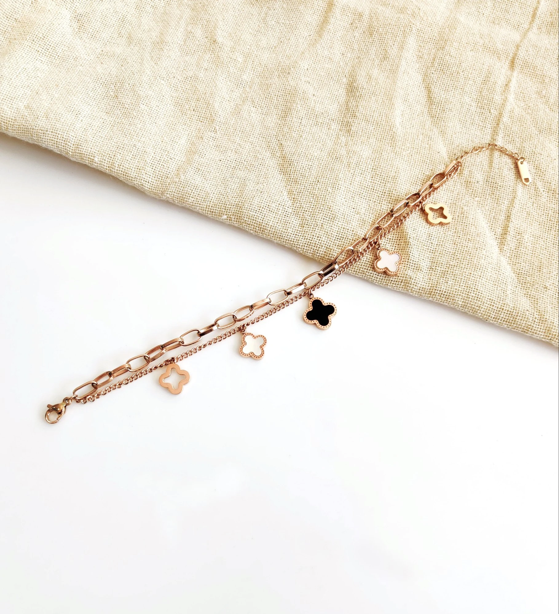 Layered Gold Plated and Pearl Link Chain Bracelet