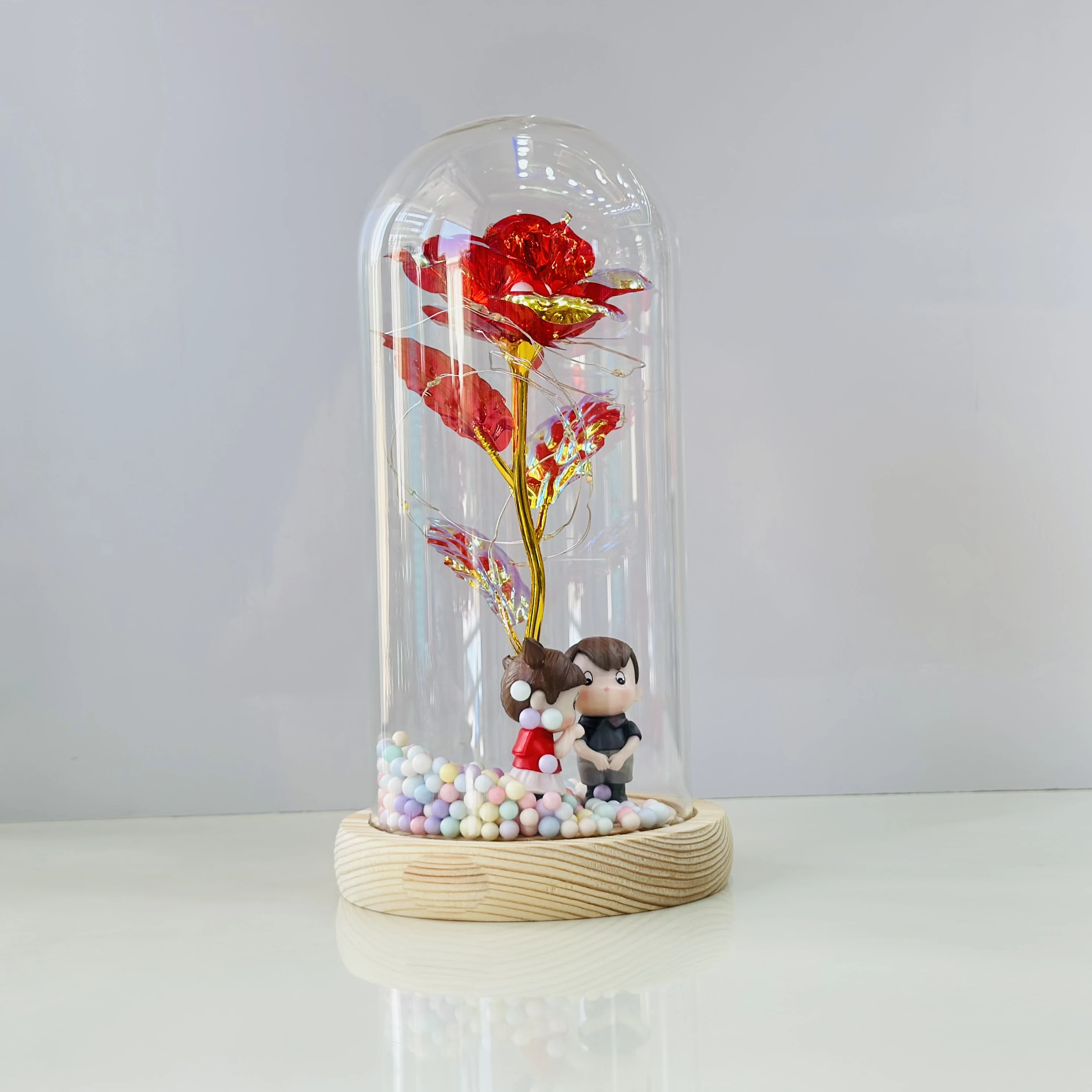 Rose in a glass dome with LED lights(SKU-020KZK)