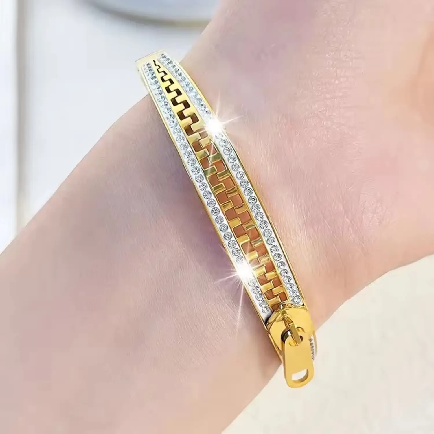 stainless steel gold-plated zipper bangle
