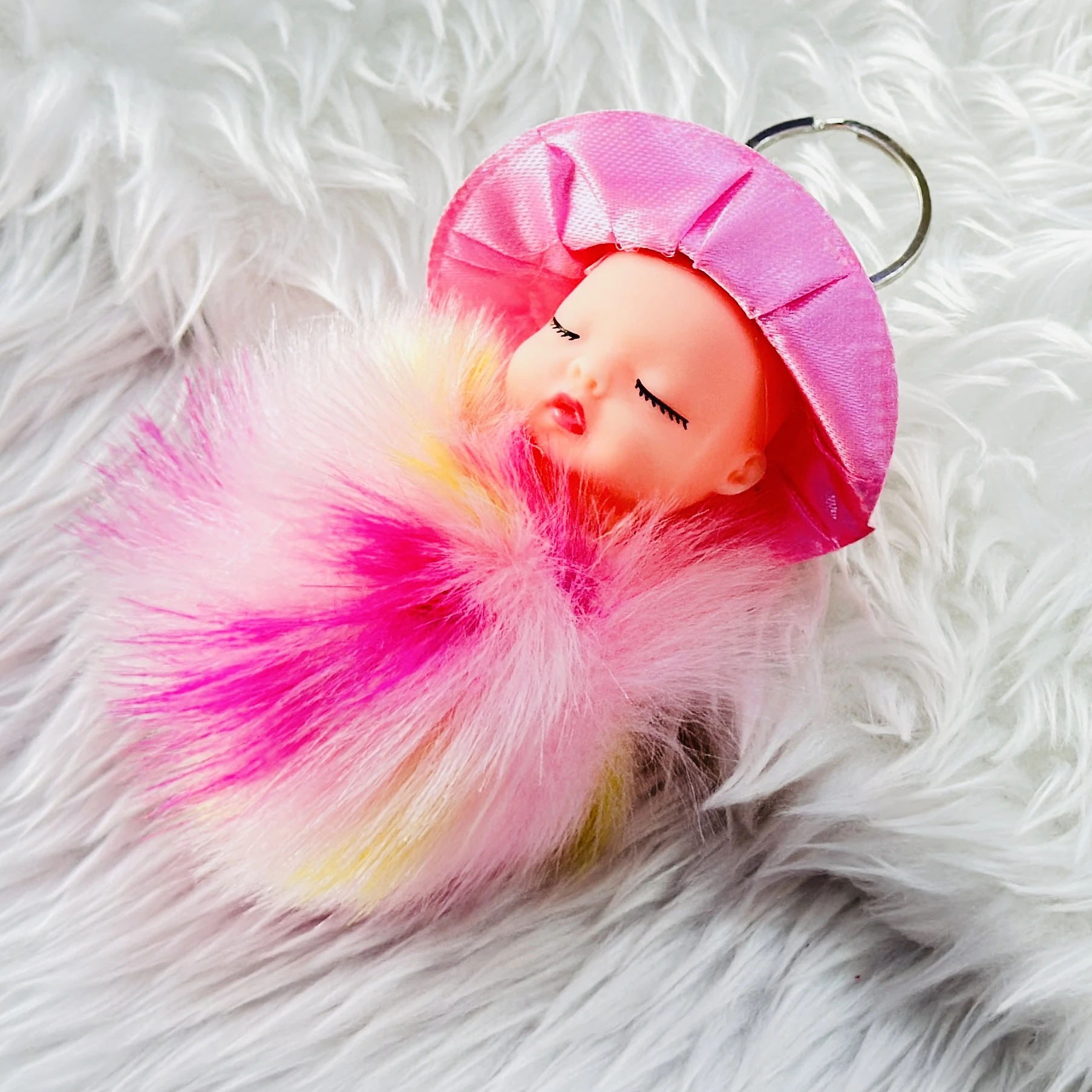 Cute Sleeping Baby Angel Fur Doll Keychain