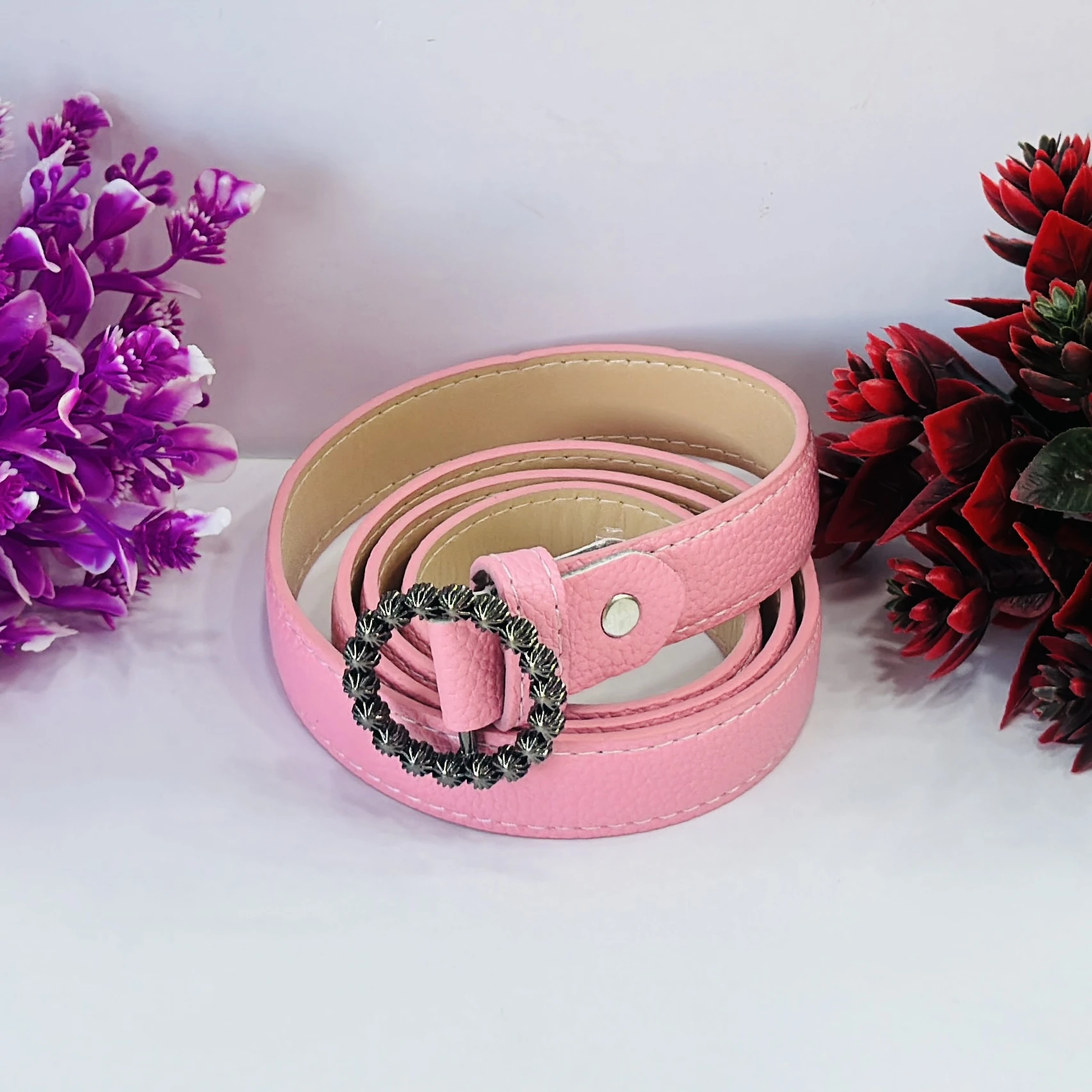 Pink patent leather women's belt