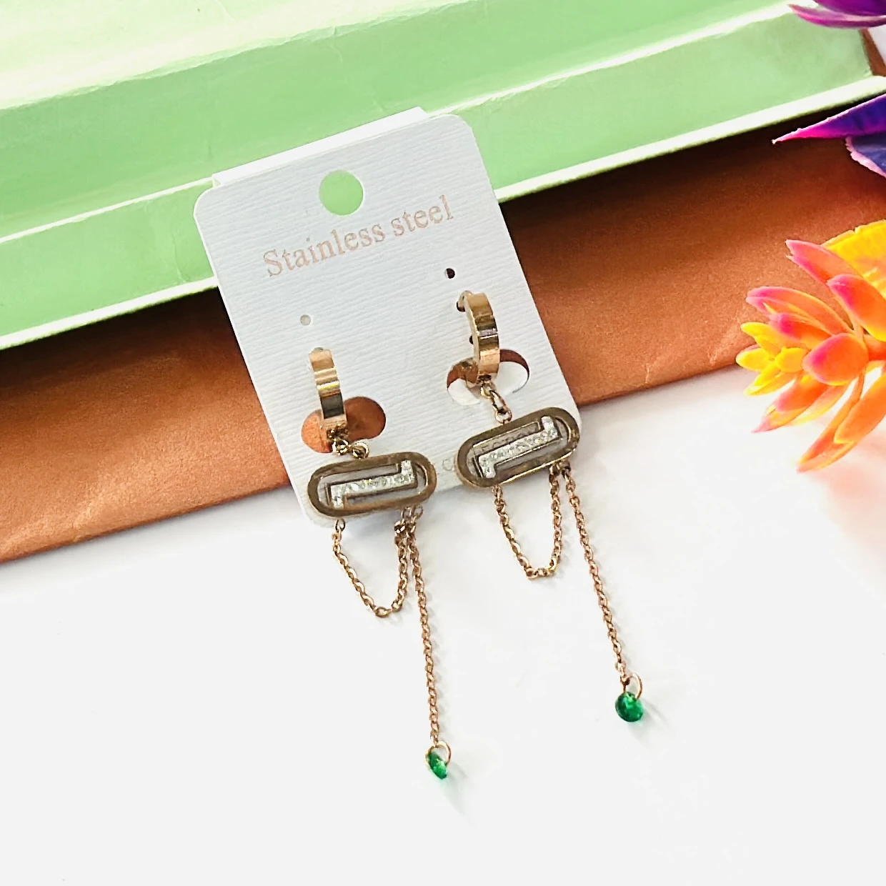 Rose gold and diamond drop earrings