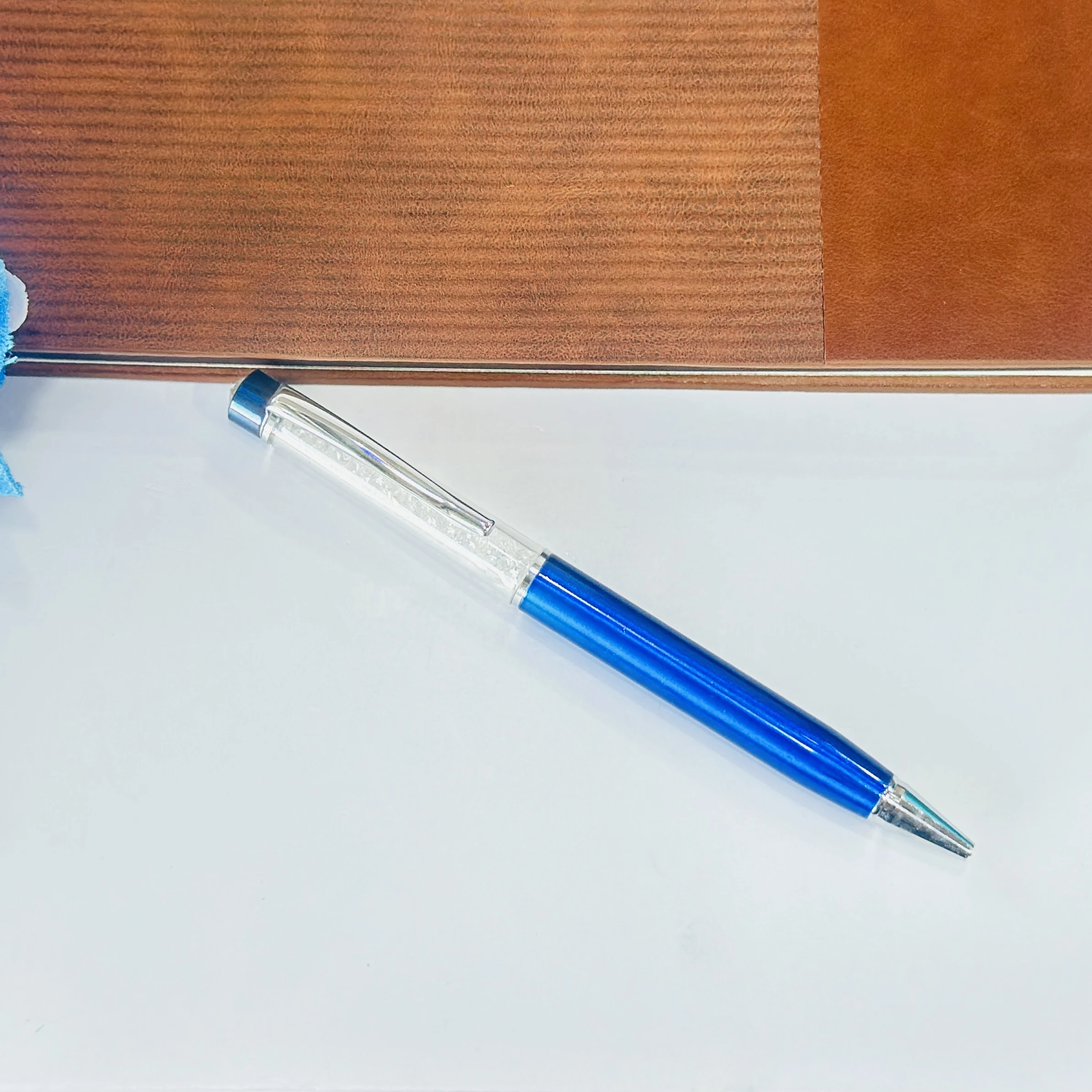 Blue Ink Aluminium Crystal Filled Ball Pen.