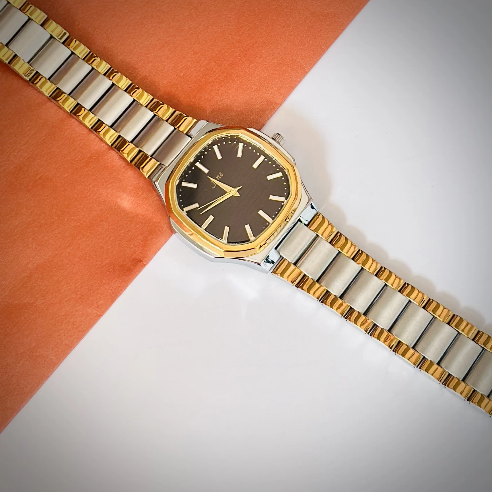 Two -tone stainless steel analog watch