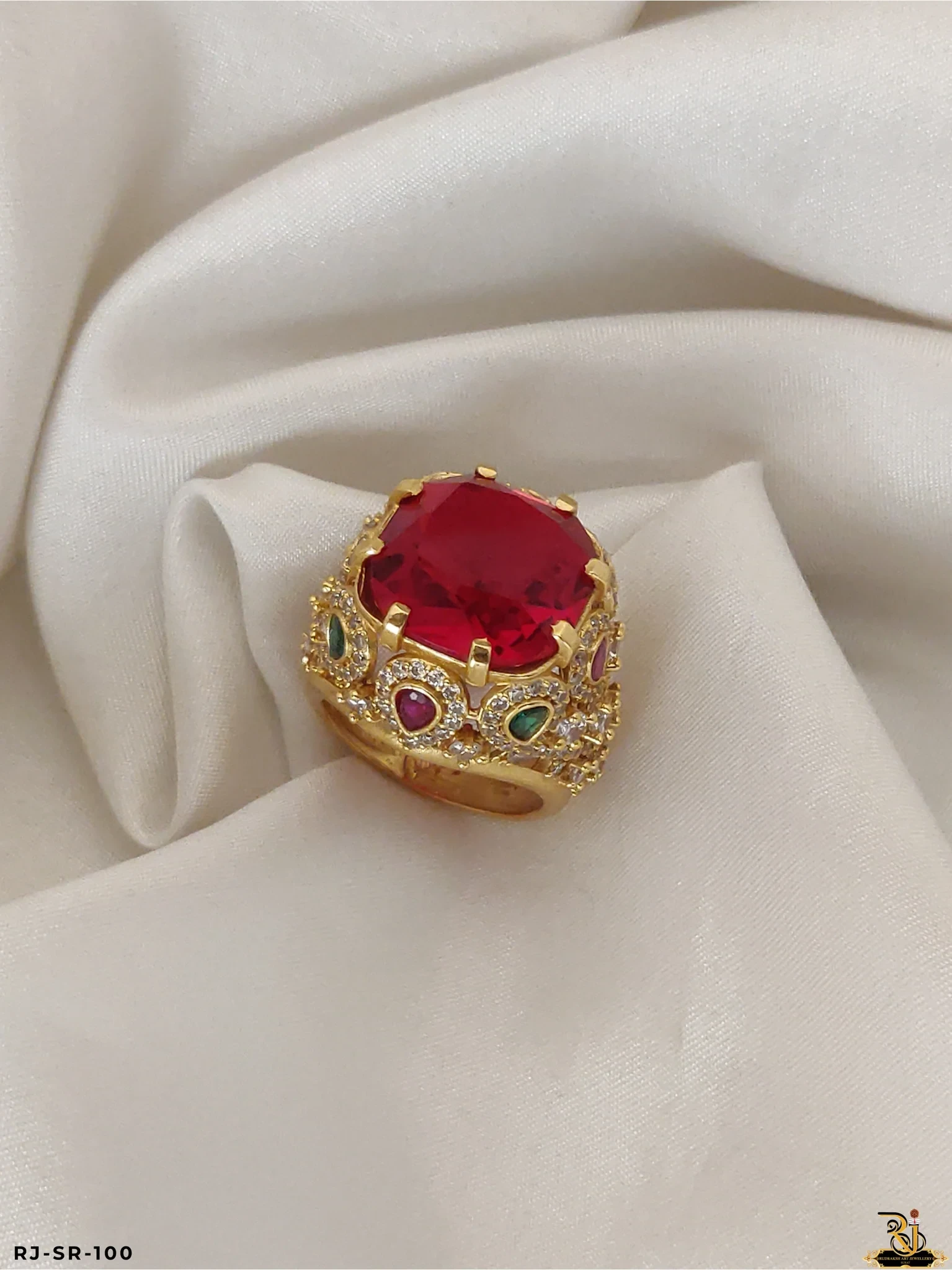 Fiery Elegance Red Stone Ring for men's