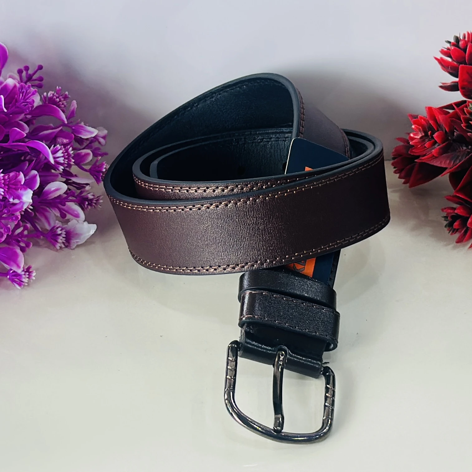 Brown leather belt