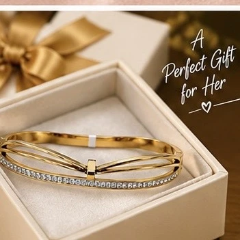 Crystal Gold Stainless Steel Bangle Bracelet,