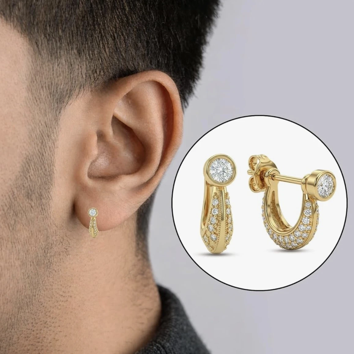 Gold plated crescent hoop earring