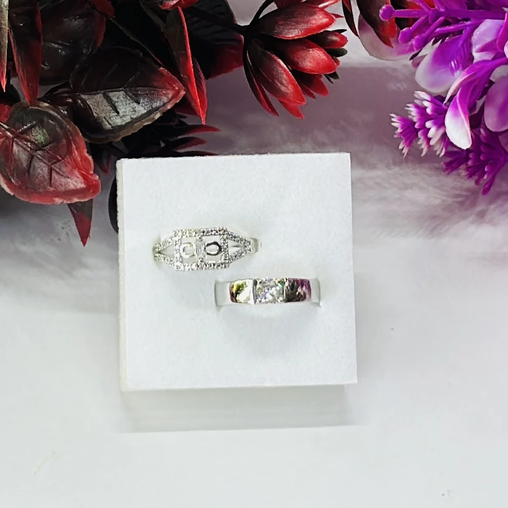 Silver Plated Zirconia Studded Ring Set for Couples