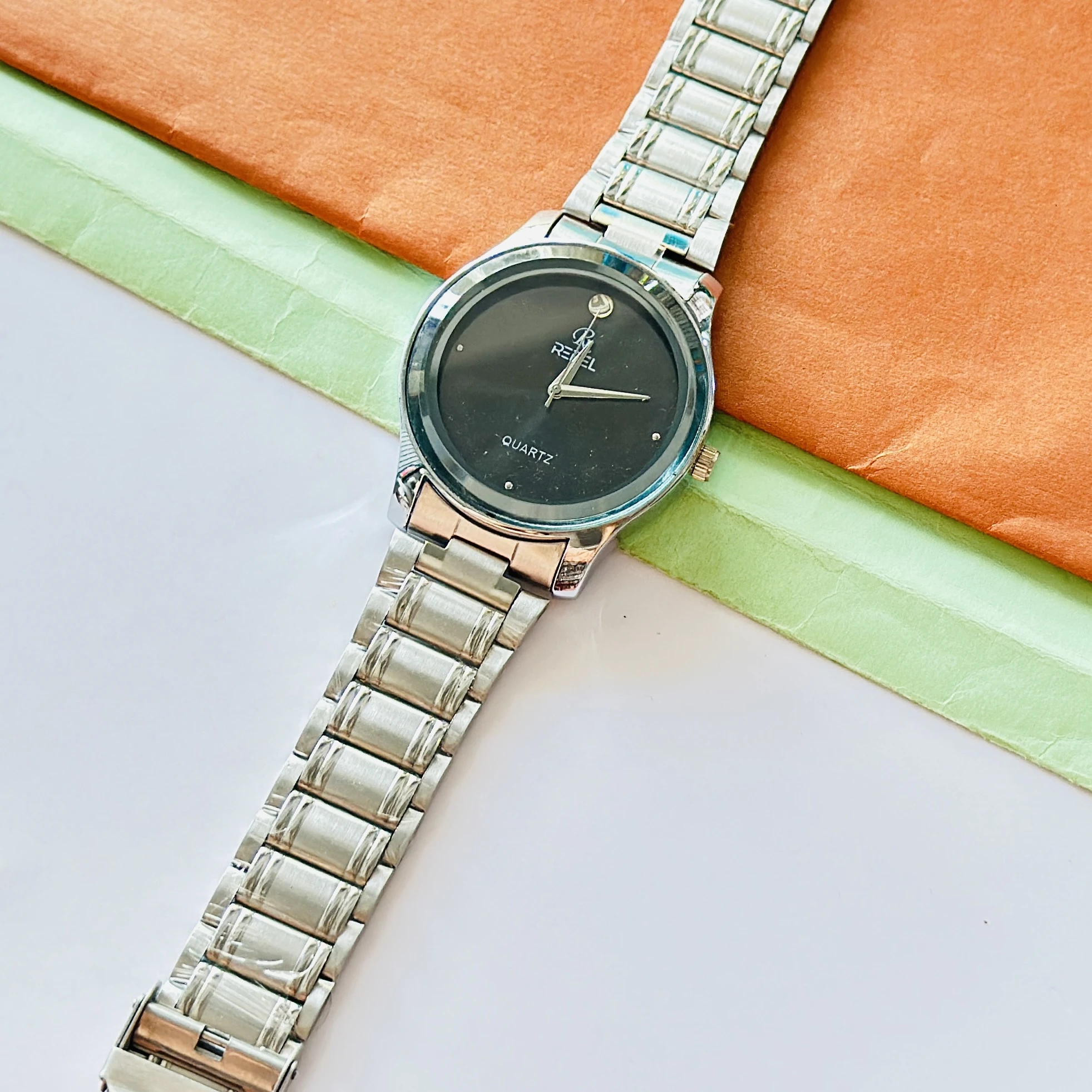 Time Track Men's Brass Silver Wrist Watch