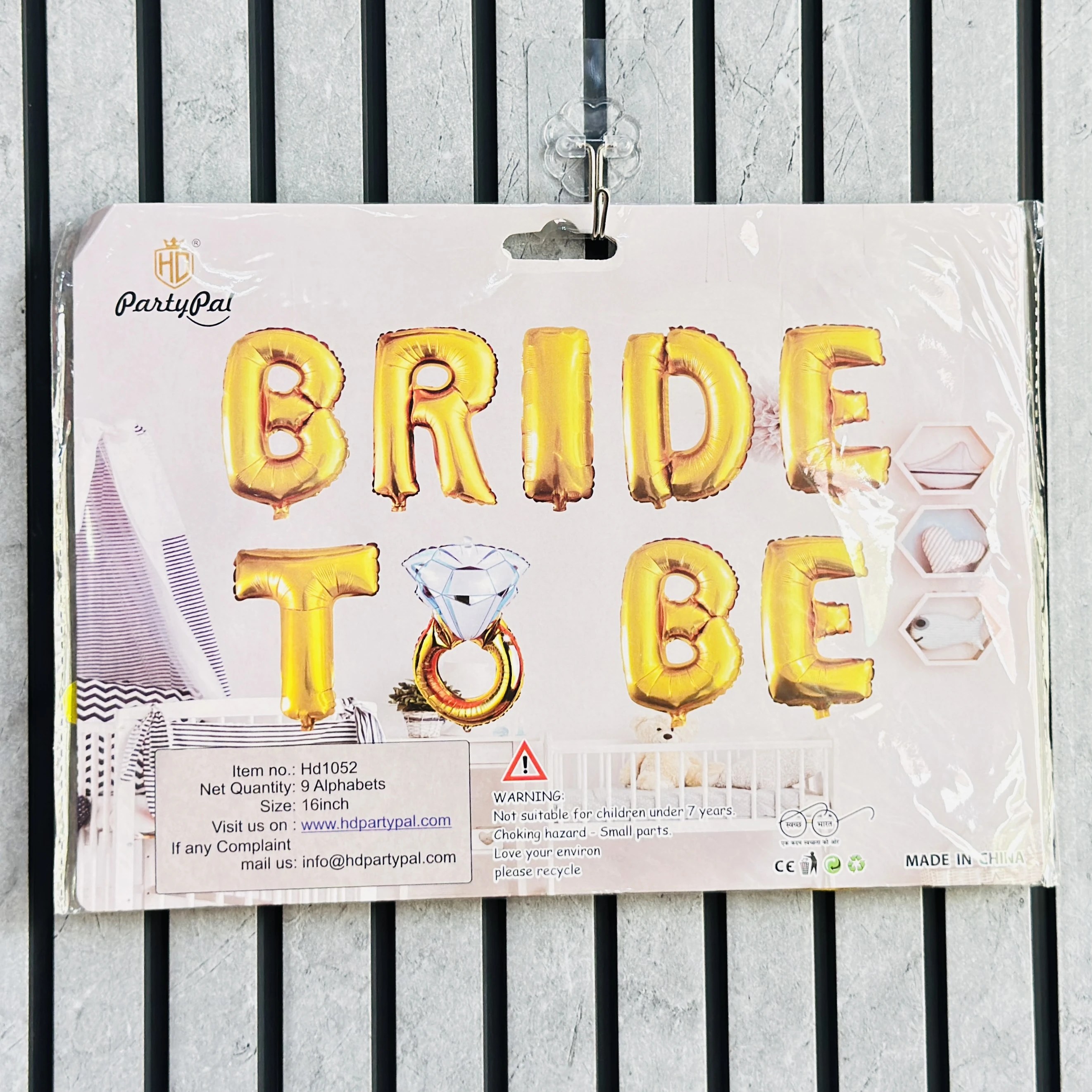 PartyPal gold foil "Bride to Be" balloon banner set