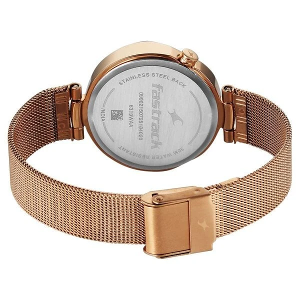 Fastrack Tick Tock Quartz Multifunction Pink Dial Stainless Steel Strap Watch For Girls