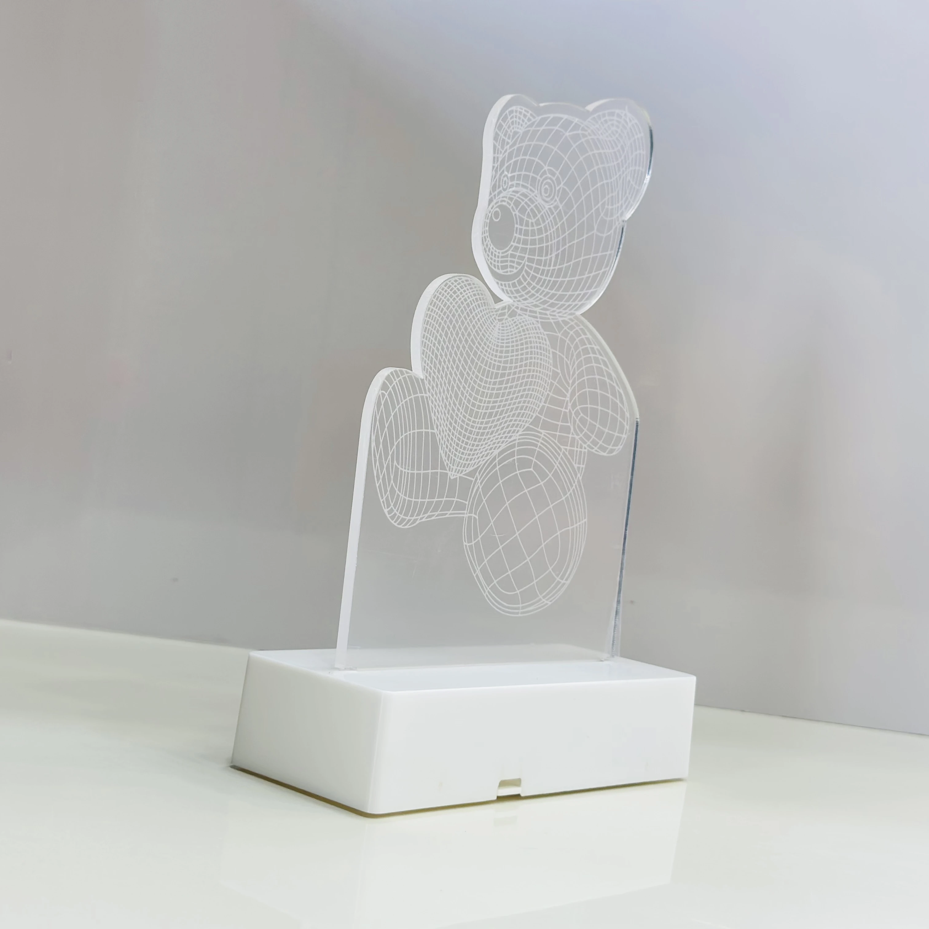 3D illusion LED night light with a teddy bear and heart design.(SKU-LRL754)