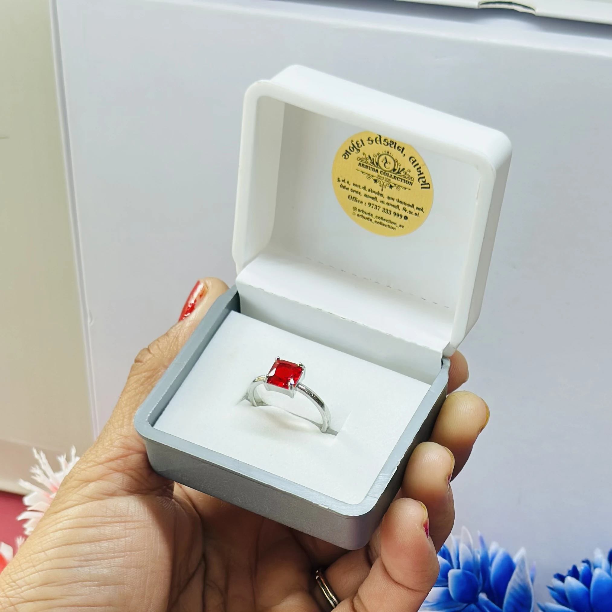 silver-plated adjustable ruby ring