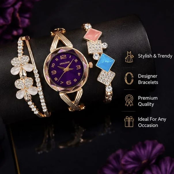 Ladies Analog Watch & Bracelet Combo