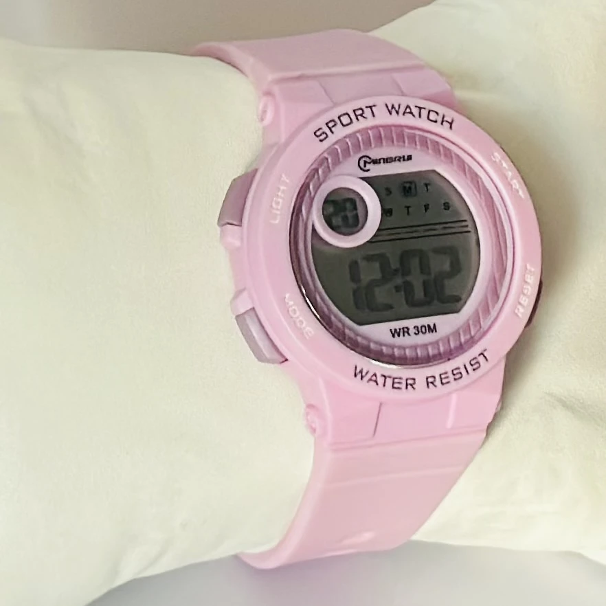Mingrui 8212L Tennger Lady sport digital watch with a pink silicone strap.