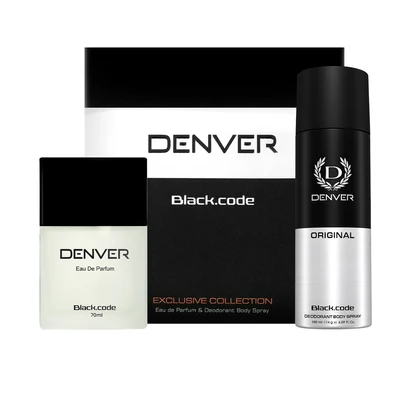 black-textured box for the Denver Black Code Gift Set