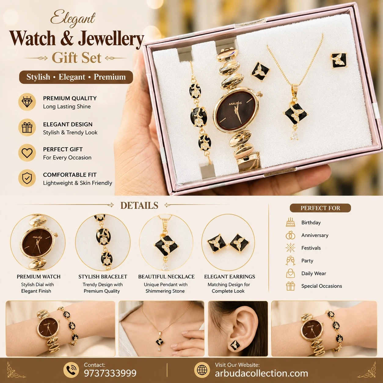 an elegant women's watch and jewelry gift set