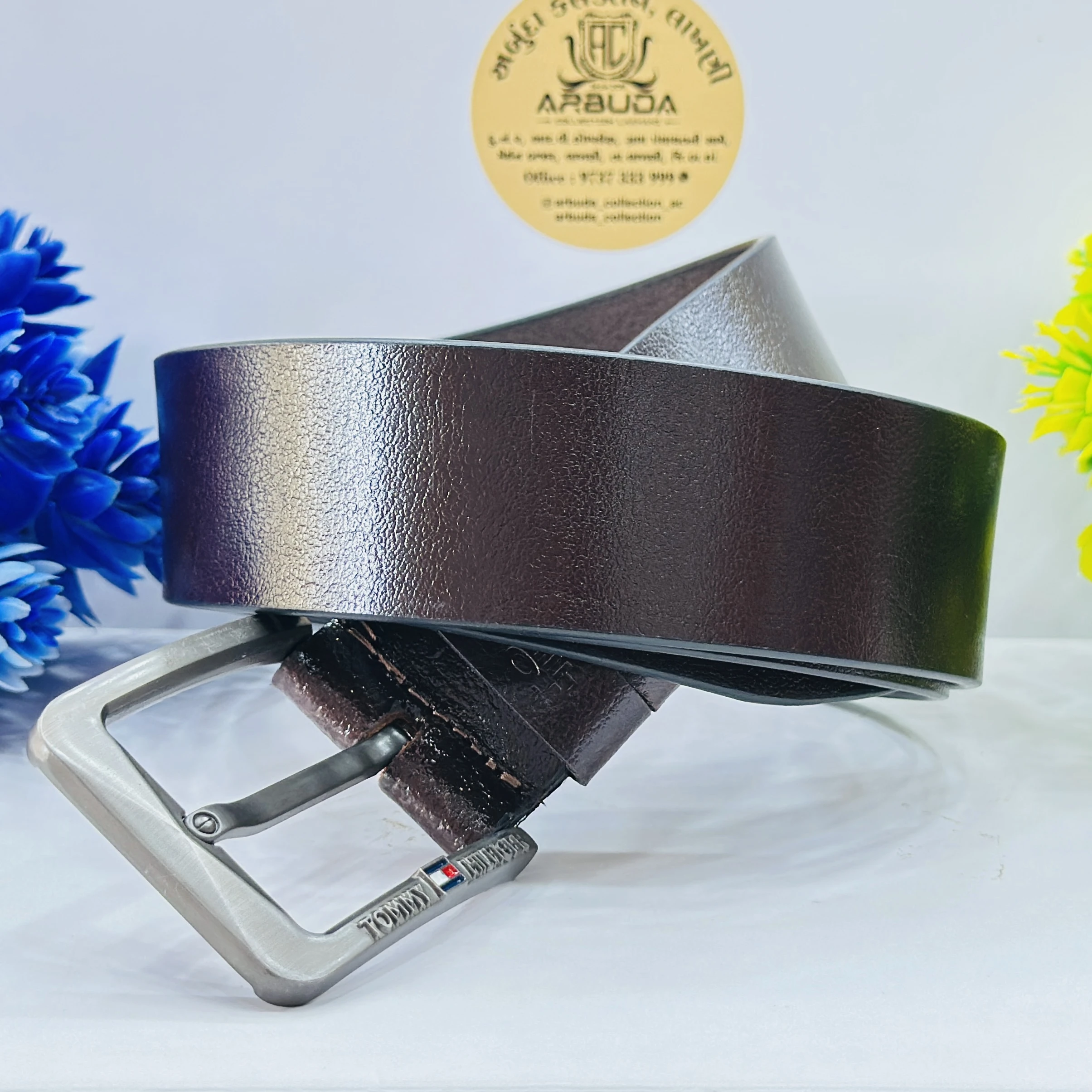 Brown leather waist belt for men