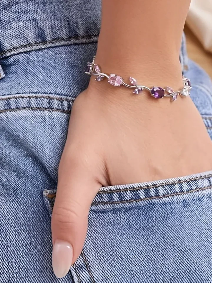 Style Kraft bracelet features a silver-plated design adorned with multi-colored tulip-shaped gems