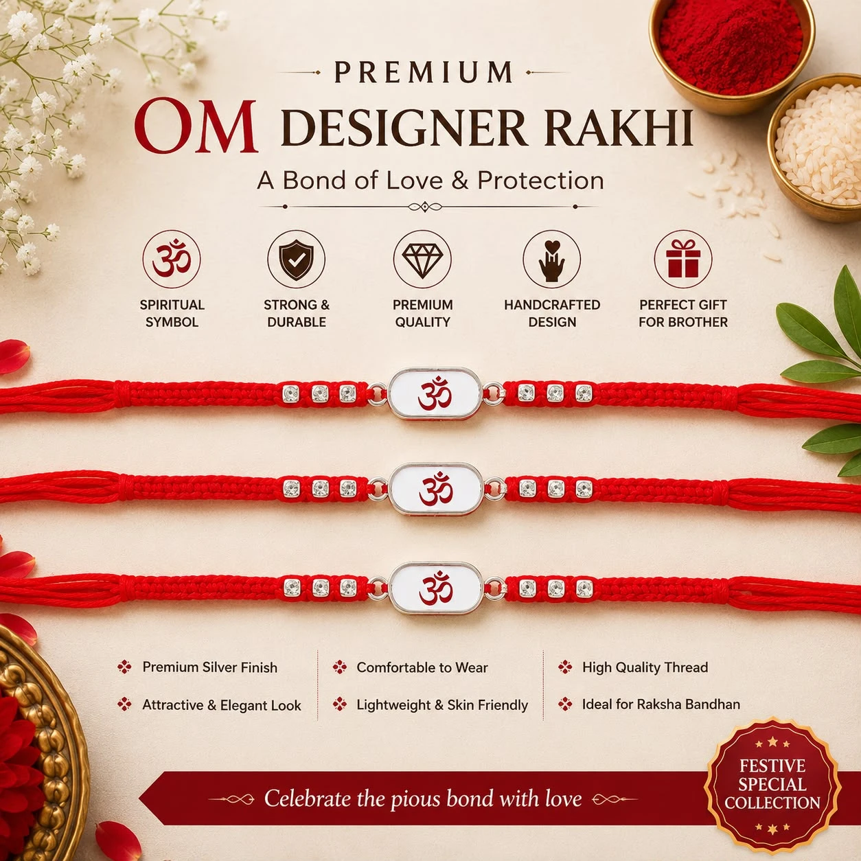 Premium Silver Om Rakhi