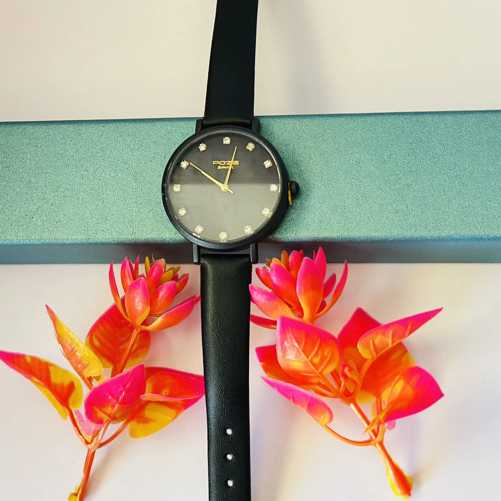 Poze by Sonata Quartz Analog Black Dial PU Leather Strap Watch for Women
