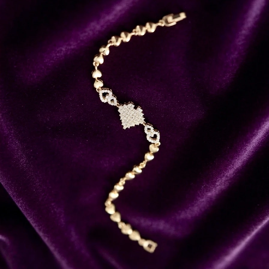 Charming Gold Plated CZ Stone Heart Bracelet