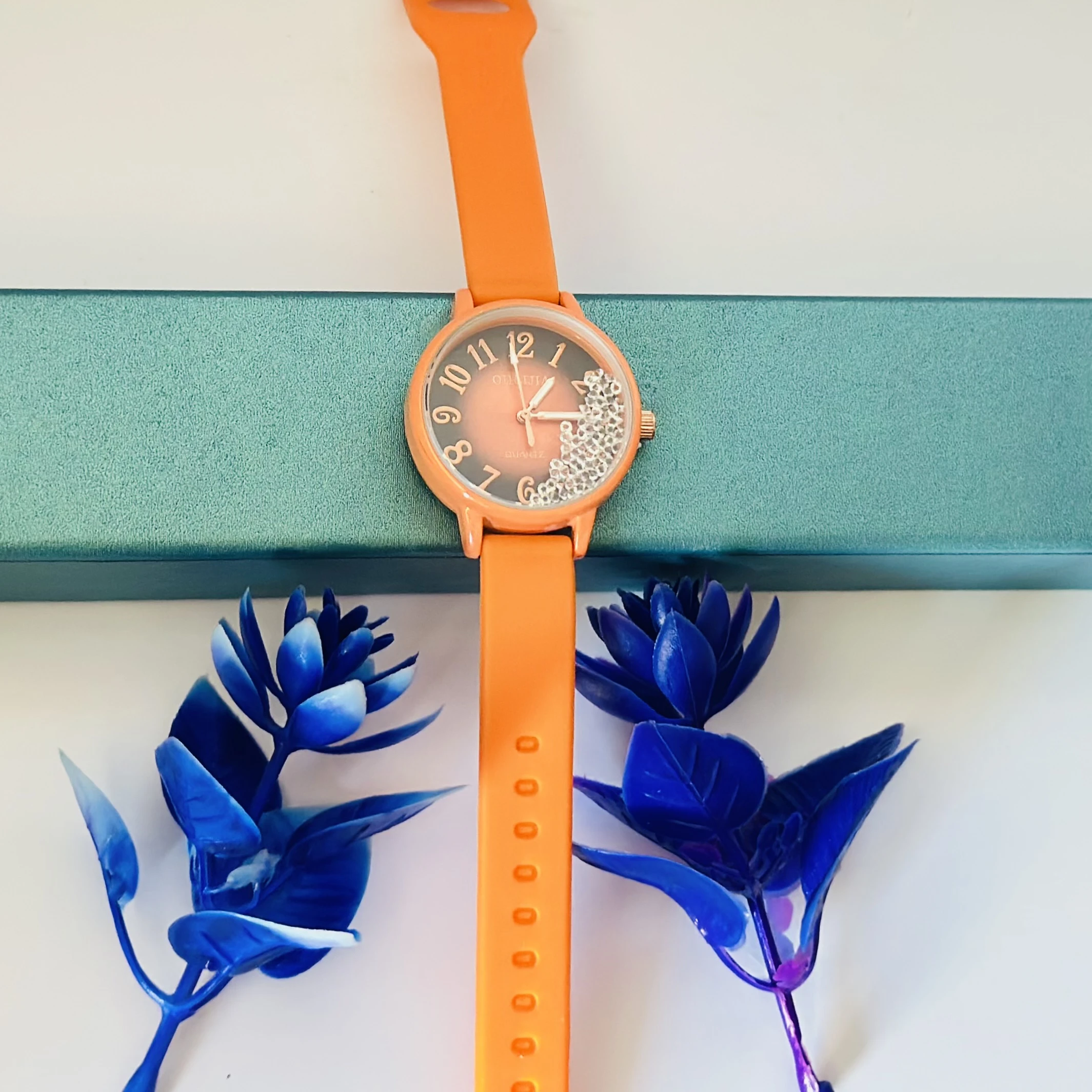 Women's Pop Colour orange aluminium printed dial analogue watch with an orange regular silicon strap.